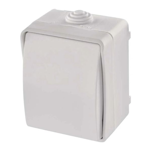 Prepínač nástenný schodiskový č. 1,6 IP54, 1 tlačidlo, biely