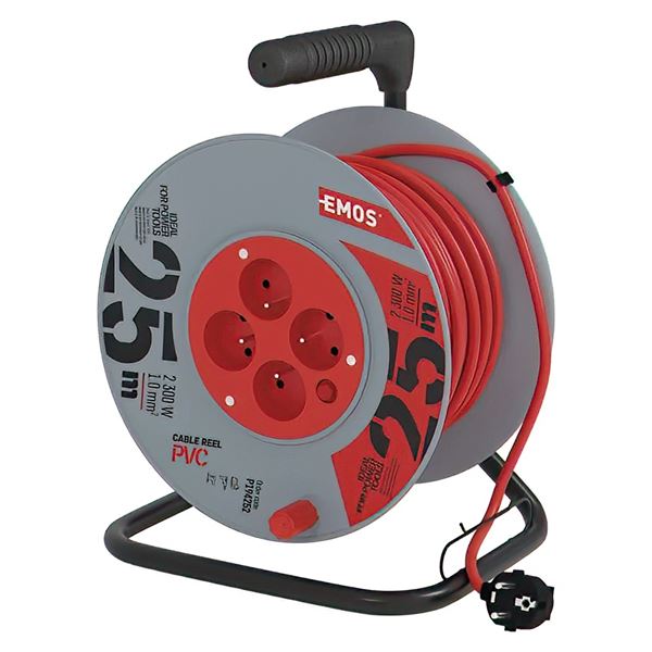 Predlžovací kábel na bubne EMOS 25 m, 4 zásuvky, 1 mm², PVC