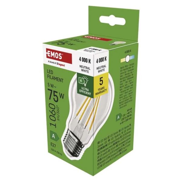 Žiarovka LED Filament A60, 5W, A CLASS, neutrálna biela