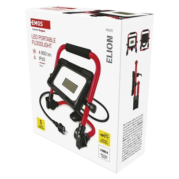 LED reflektor EMOS Elion 30W prenosný, IP65, 4800 lm, neutrálna biela