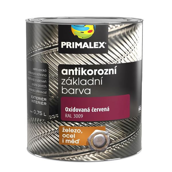 Farba Primalex záklladná antikorózna, oxidovaná červená RAL3009, 0,75l