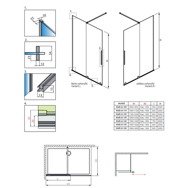 Zástena sprchová Radaway WALK IN Furo 140, pravá posuvná, chróm