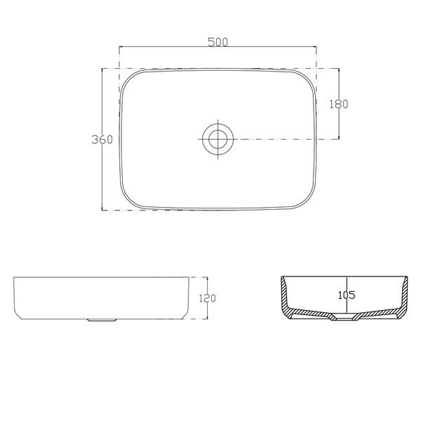 Umývadlo keramické na dosku INFINITY RECTANGLE 50 × 36 x 12 cm