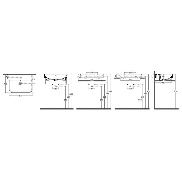 Umývadlo SAPHO SOFT AQUA 57 × 44 × 15,5, zápustné do dosky
