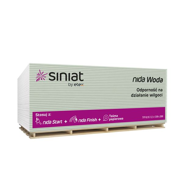 Sadrokartónová doska Siniat NIDA Voda  (RBi / Typ H2) 12,5 × 1200 × 2000 mm