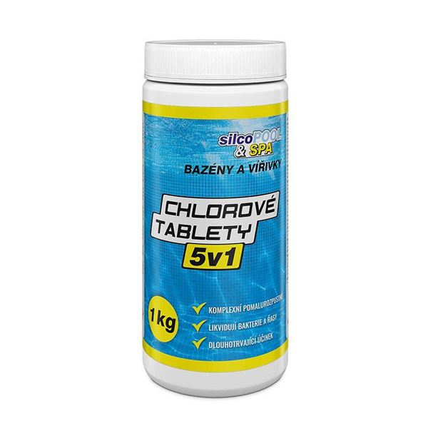 Bazénová chémia, chlórové tablety 5v1 SILCO,1 kg