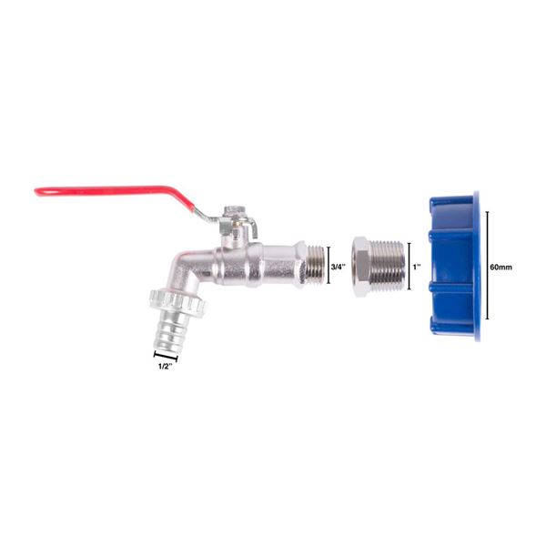 Sada Strend Pro, ventil 1/2" (Zn redukcia 3/4") + plastová redukcia 60 mm + výpust 3/4" , na IBC nádrž, mosadz