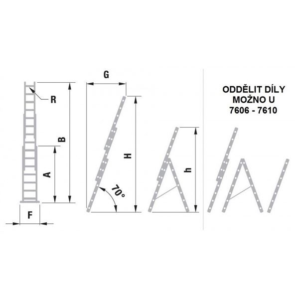 Rebrík ALVE trojdielny univerzálny AL 3 × 12  3,42 / 5,68 / 7,96 m