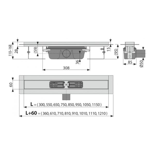 Žľab sprchový Alcaplast APZ 6 Profesional, 850 mm, nerez