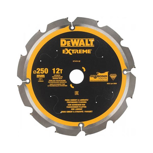 Rezný kotúč DeWalt 250/30, 12 zubov pre cementovo-vláknité dosky