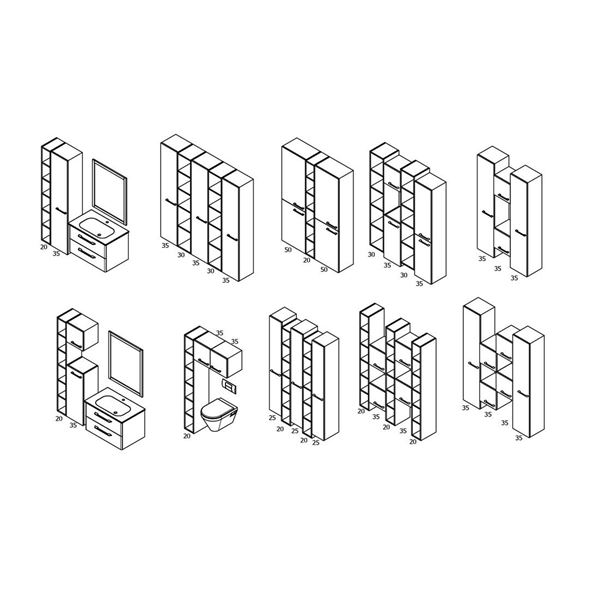 Skrinka SAPHO ESPACE vysoká 50 × 172 × 32cm, 2× dvierka, ľavá/pravá, borovica rustik