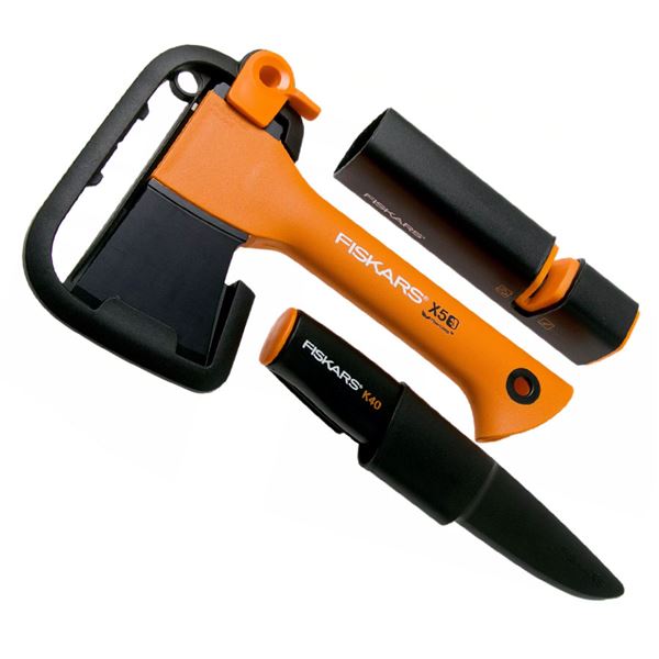 Set na oheň sekera Fiskars X5 + nôž + ostrič