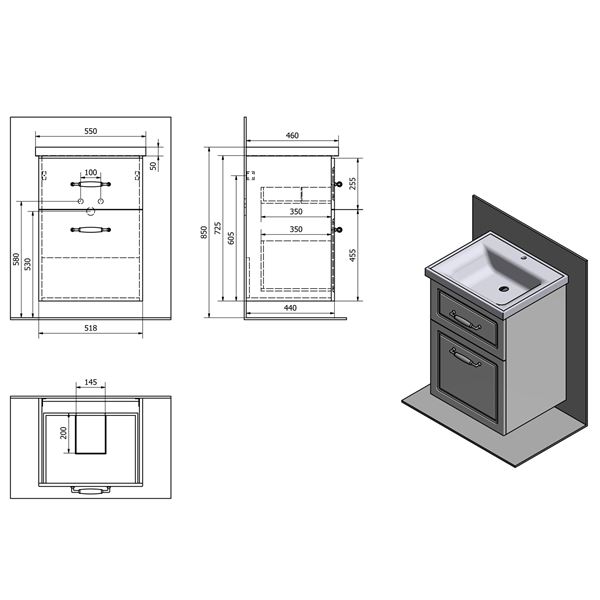 Skrinka umývadlová SAPHO FAVOLO 52 × 72,5 × 44 cm, biela matná