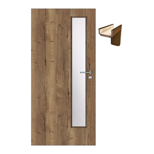 SET Dvere Solodoor KLASIK 5 so sklom 90 ľavé + obložková zárubňa 175-260 mm, dub halifax