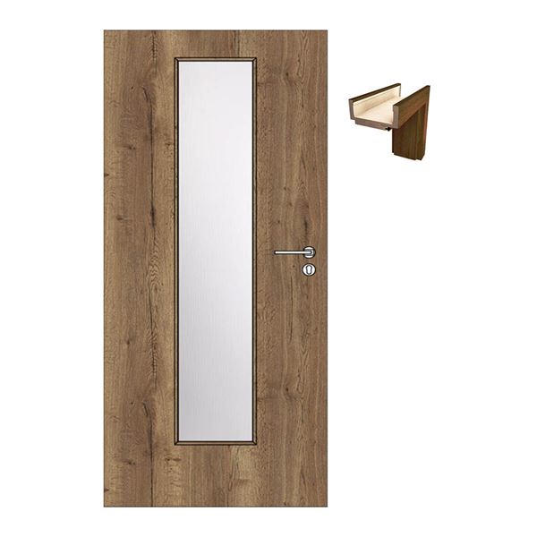 SET Dvere Solodoor KLASIK 7 so sklom 80 pravé + obložková zárubňa 175-260 mm, dub halifax