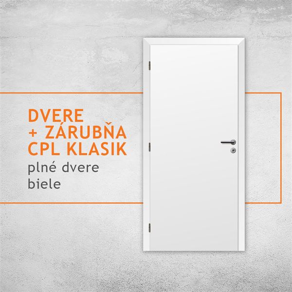 SET Solodoor dvere + zárubňa CPL biele KLASIK plné 70 P, OZ 60-80 (60-95 mm)