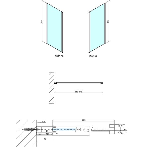 Stena sprchová pevná Polysan MODULAR SHOWER 700 × 2000 mm, číra