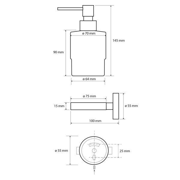 Dávkovač mydla SAPHO X-ROUND, 200 ml, mliečne sklo, chróm
